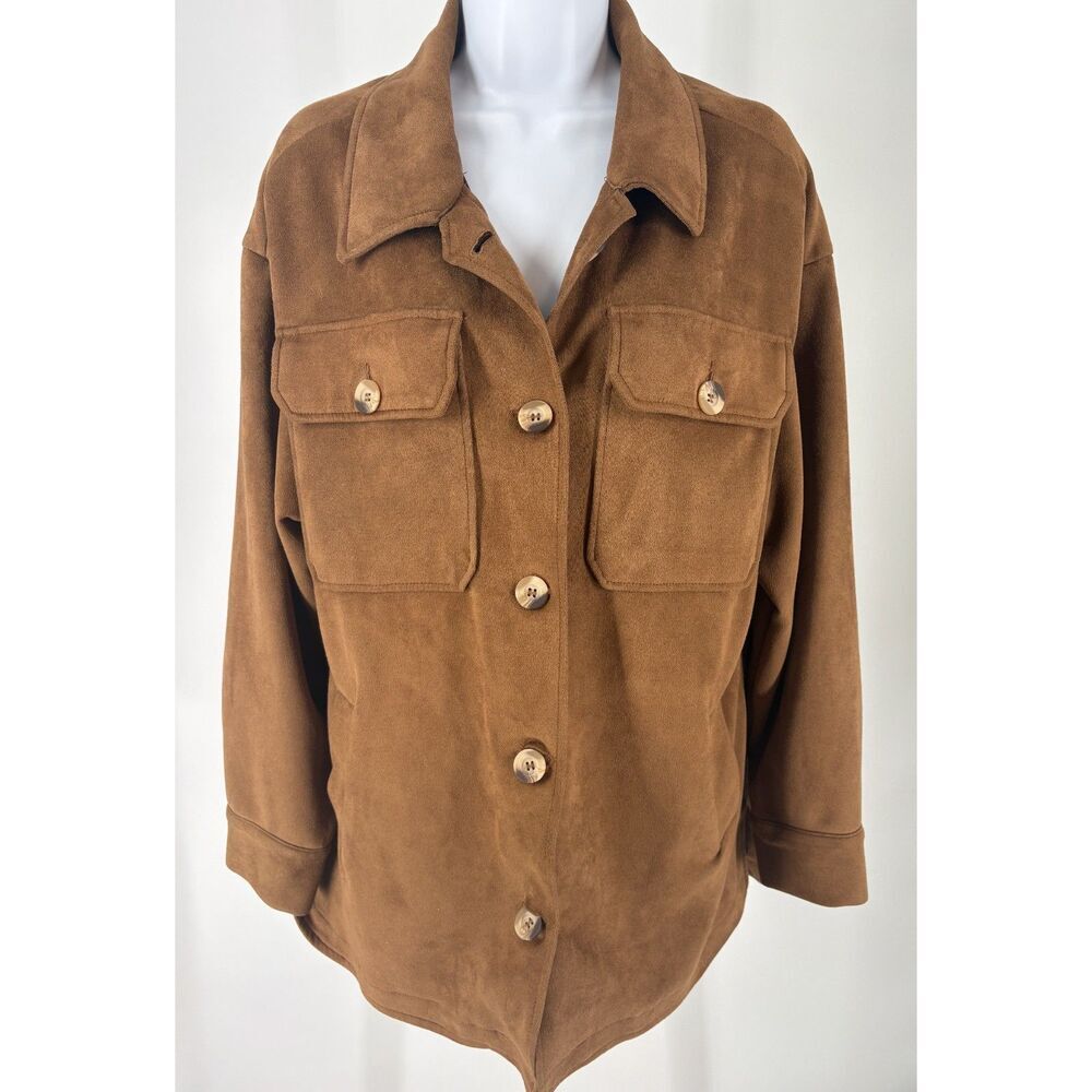 Brown Suede Shirt Jacket | Oversized Button Front Shacket Utility Style